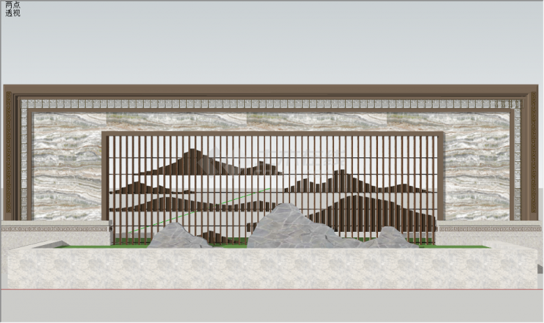 新中式山水景大理石景观su模型-图二