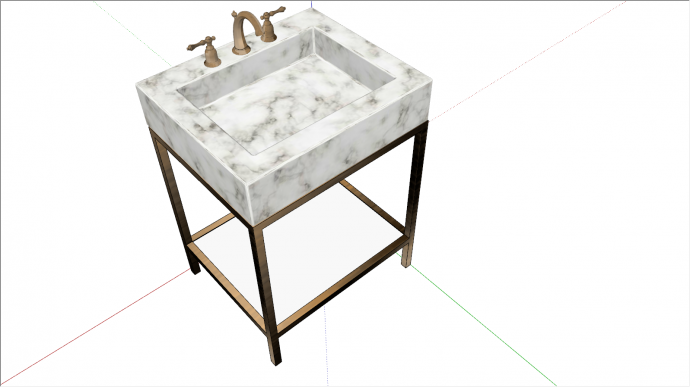 室内洗手盆组合方形带架子大理石su模型_图1