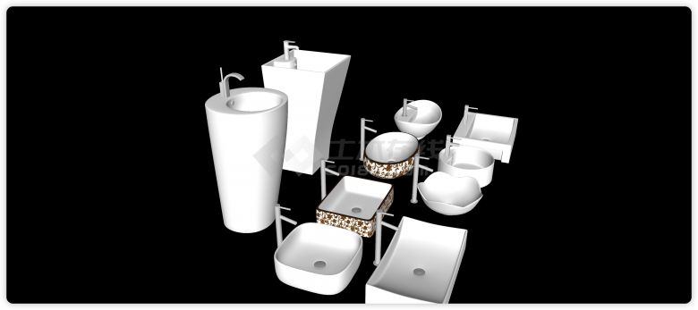 白色陶瓷室内洗手盆组合su模型-图二