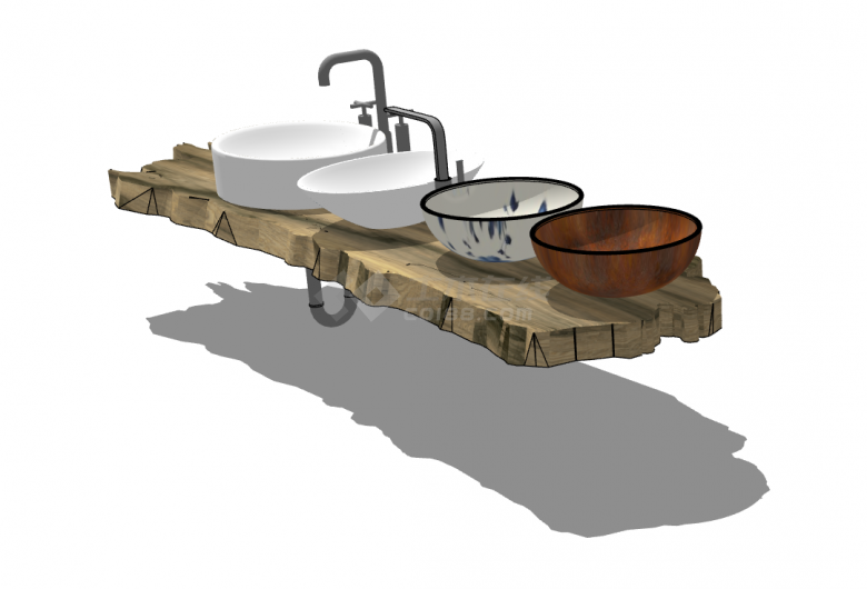 木台面陶瓷室内洗手盆组合su模型-图二