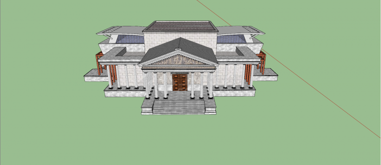 新中式双坡顶灰色系博物馆设计su模型-图一