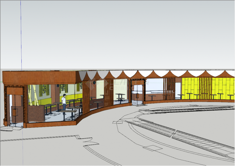 现代椭圆形快餐厅设计建筑su模型-图一