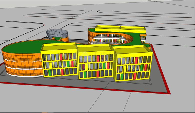 彩色简约现代幼儿园建筑su模型-图一