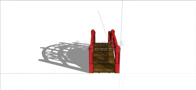 红色木质中式桥su模型-图二