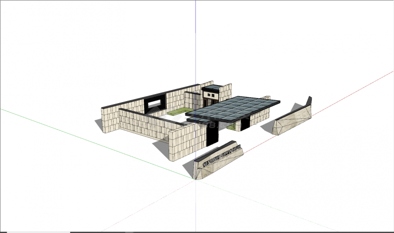 新中式方形建筑大门入口su模型-图二
