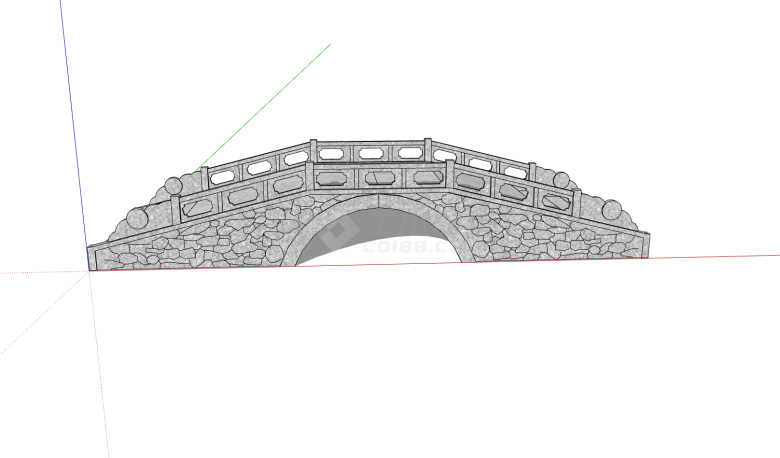 单桥洞石护栏中式石拱桥su模型-图一