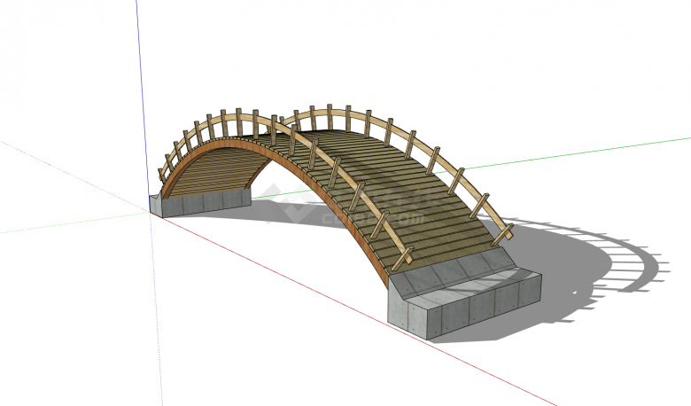 混凝土桥墩木质桥梁桥面中式拱桥su模型-图一