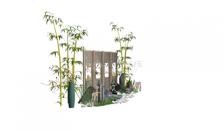 庭院竹子盆栽组合su模型-图二