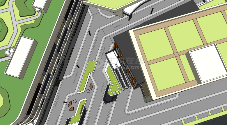 室外电梯繁华商业街道su模型-图二