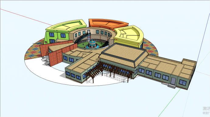 欧式环绕型幼儿园建筑su模型_图1