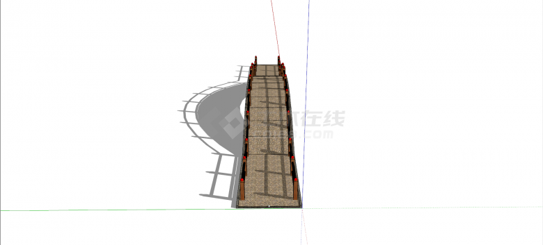 上承式黑色铁艺栏杆中式桥su模型-图二