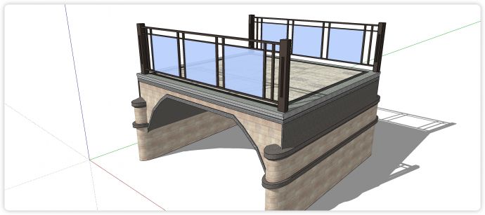 铝合金结构玻璃围栏中式桥su模型_图1