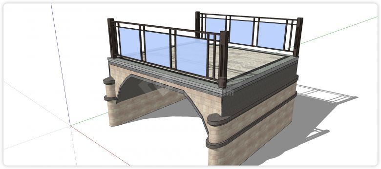 铝合金结构玻璃围栏中式桥su模型-图一