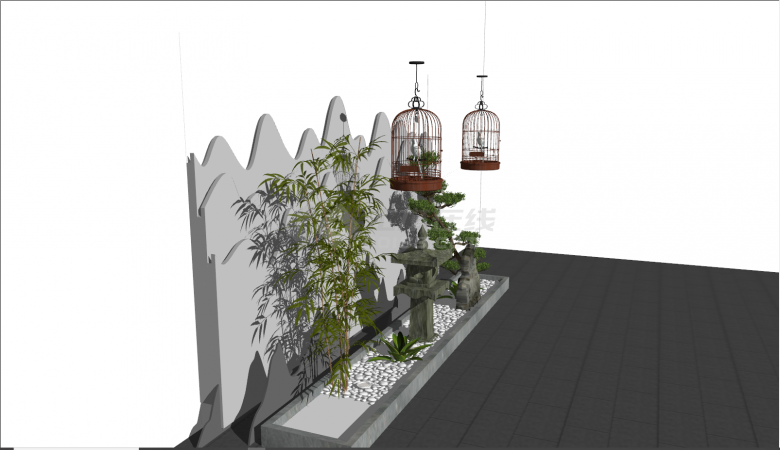 现代室内鸟笼竹子盆栽su模型-图二