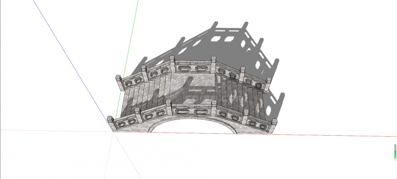 灰色带纹路钢筋混凝土中式桥su模型-图二