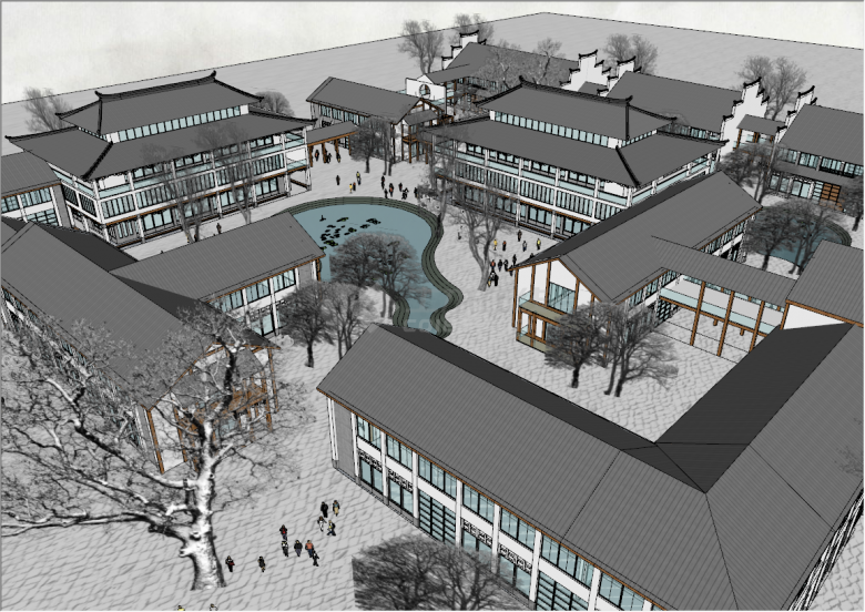 中式旅游商业建筑及规划设计su模型-图二