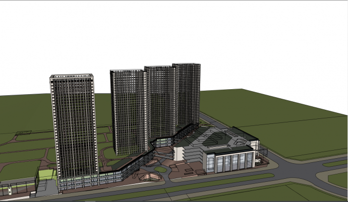 多个高层公寓商业建筑su模型_图1