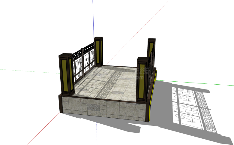 铁艺栏杆作为装饰岩石结构中式桥su模型-图二