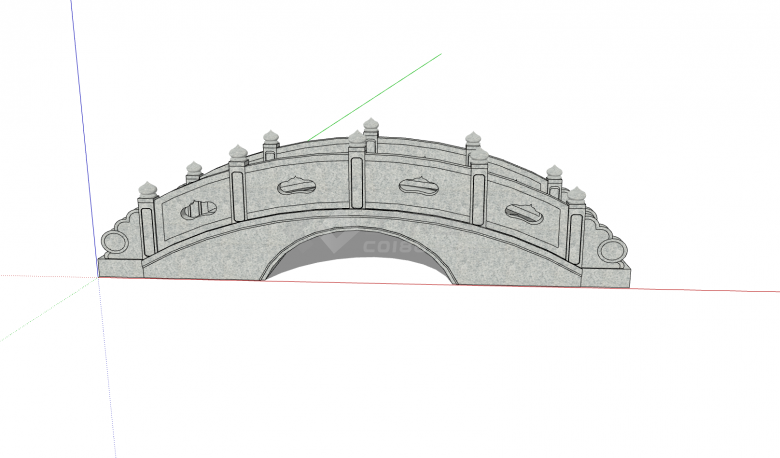宝塔造型栏杆柱低矮桥洞中式桥su模型-图一