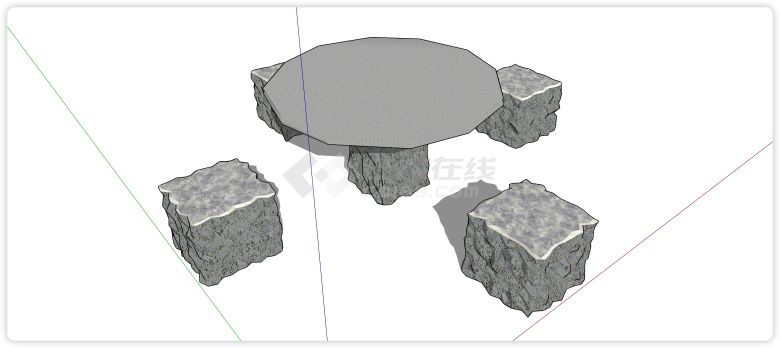 自然腐蚀表面石桌石凳su模型-图二