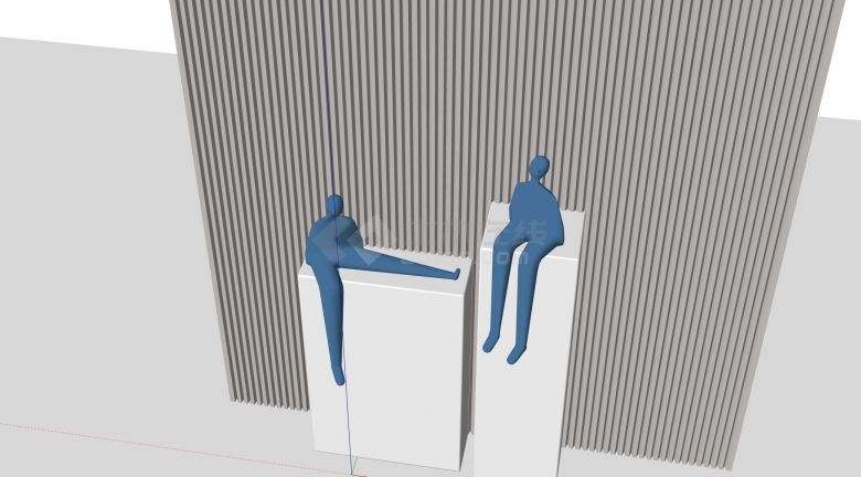 两个蓝色坐立小人现代人物雕塑su模型-图二