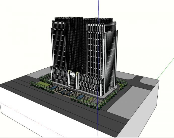 有绿化包围的综合酒店办公大楼su模型_图1