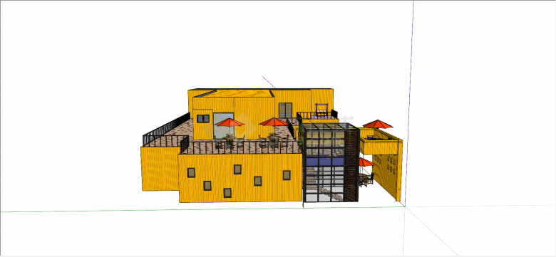 两层黄色墙体带露台集装箱住宅SU模型-图二