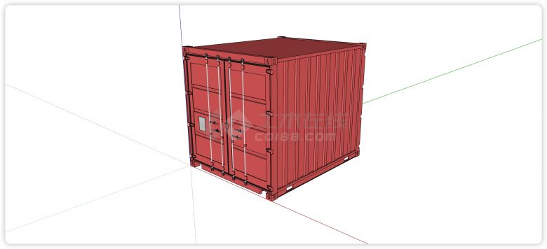 红色元素方形集装箱SU模型-图二