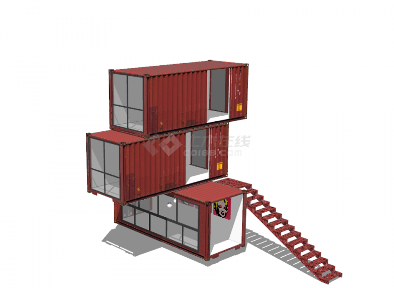 现代红色集装箱叠加SU模型-图二