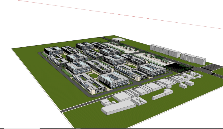 现代大型大面积产业园su模型-图一