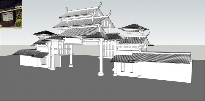 新中式民族建筑设计su模型_图1