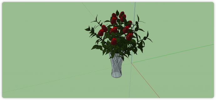 宽口水晶花瓶红色玫瑰室内植物su模型_图1