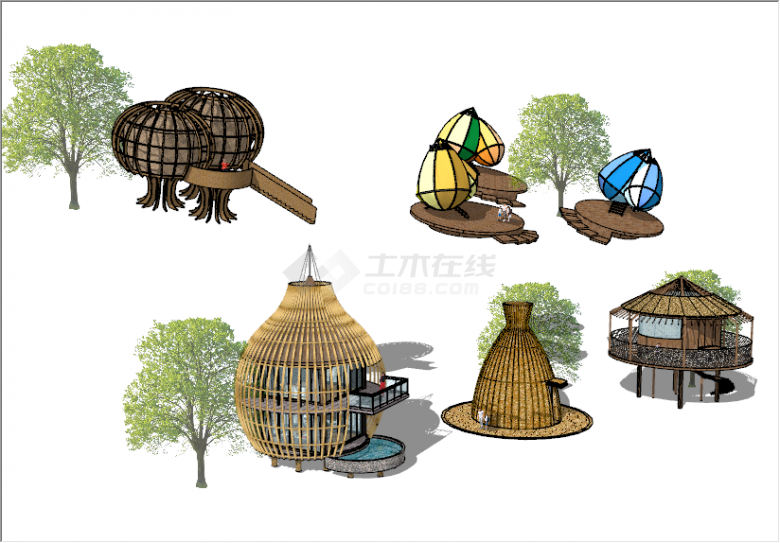 现代森林山地木屋度假民宿家具摆件组合su模型-图二