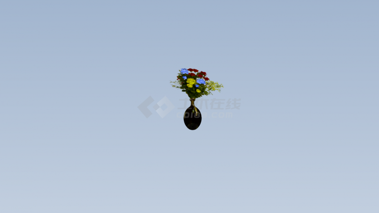 红黄蓝玫瑰复古花瓶植物su模型-图二