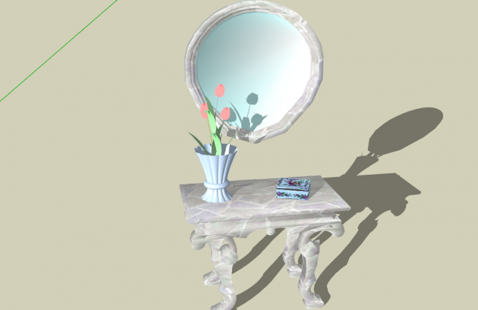 室内梳妆镜台玫瑰花植物su模型_图1