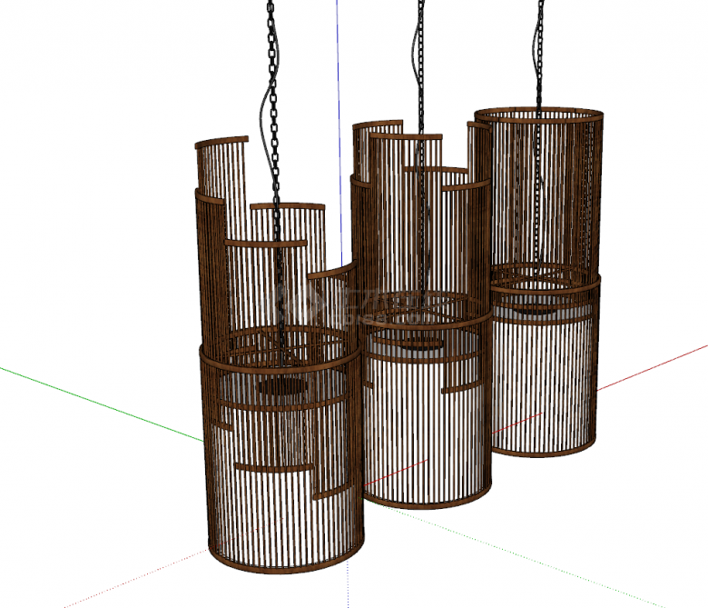 三个大型圆柱形竹编吊灯su模型-图二