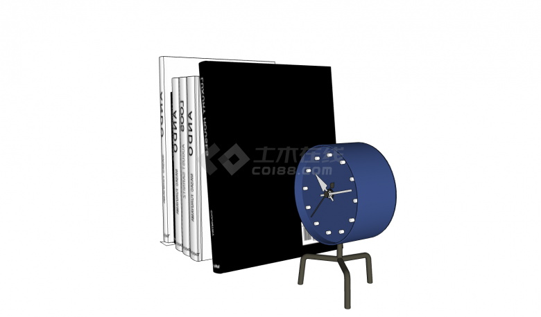 蓝色小闹钟和白色封面小说书籍杂志组合su模型-图二