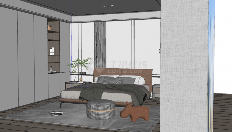 现代家装卧室棕色床板su模型-图二