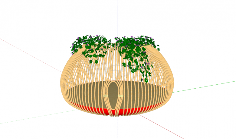 条状组成的无盖圆球点缀绿植灵动艺术su模型-图一
