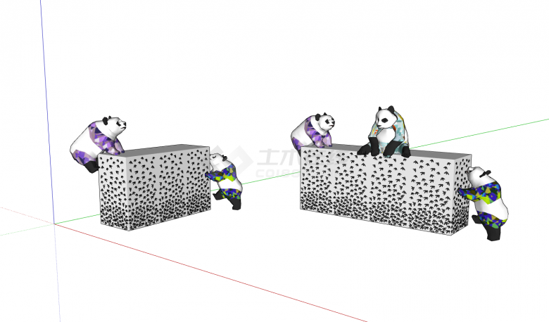 彩色花纹熊猫攀爬灵动艺术su模型-图二