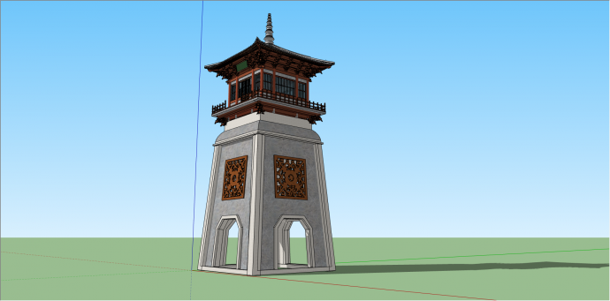 新中式景观高塔建筑su模型_图1