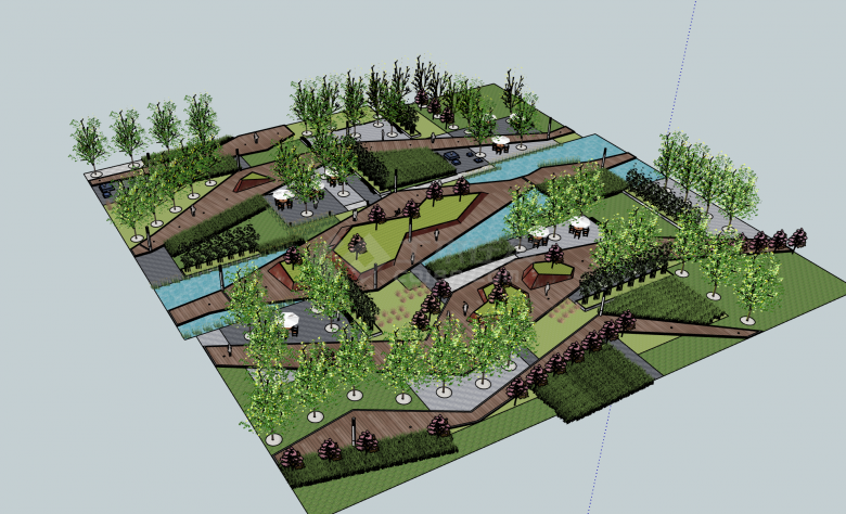  小型现代公园su模型（含树池su模型）-图一