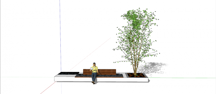 长方形玻璃钢树池坐凳su模型_图1