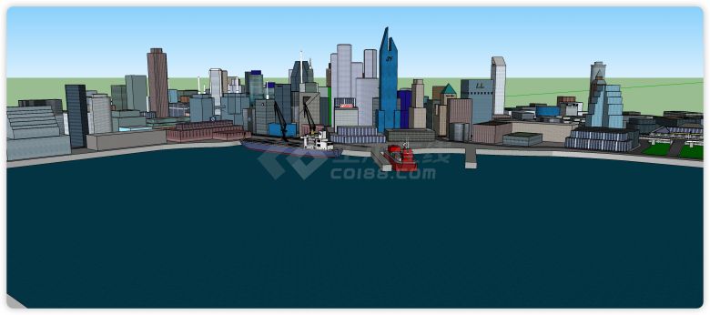 货运码头海边城市规划商业综合体建筑SU模型-图一