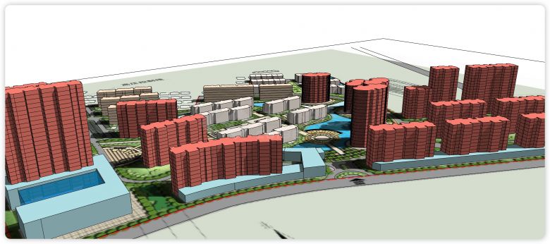 外围高层中间低层居住小区建筑su模型-图一