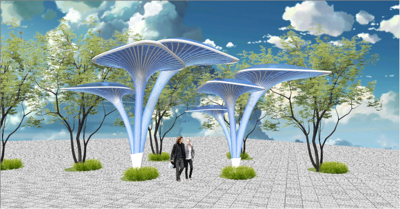 后现代蓝色大型蘑菇廊架构筑物su模型-图一