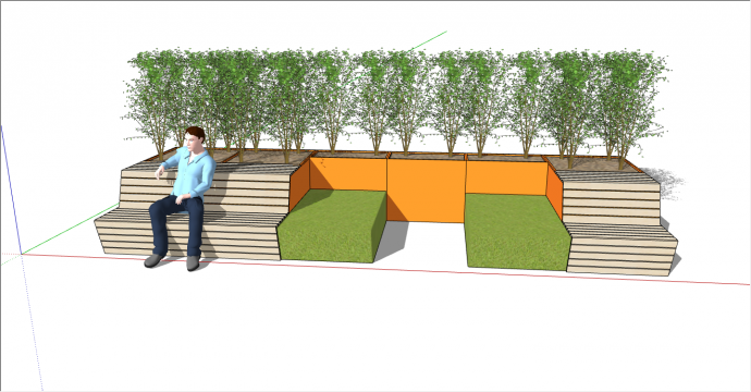 现代橙色木质经典树池坐凳su模型_图1