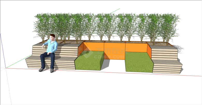 现代橙色木质经典树池坐凳su模型-图一