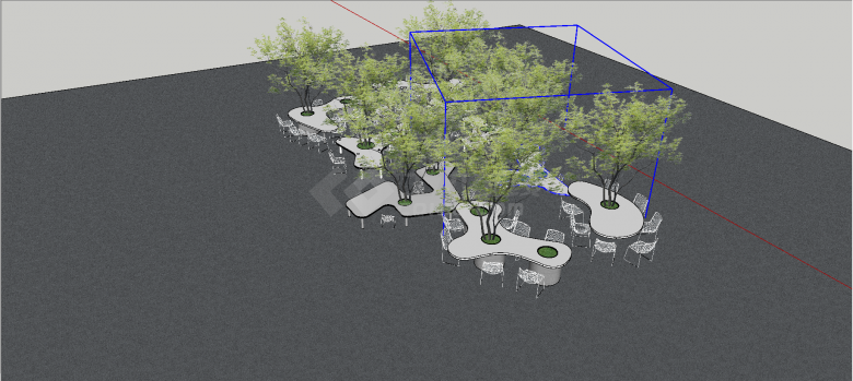 现代多样式白色环树树池休闲桌椅su模型-图二