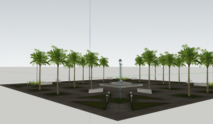 小型广场喷泉水池su模型_图1